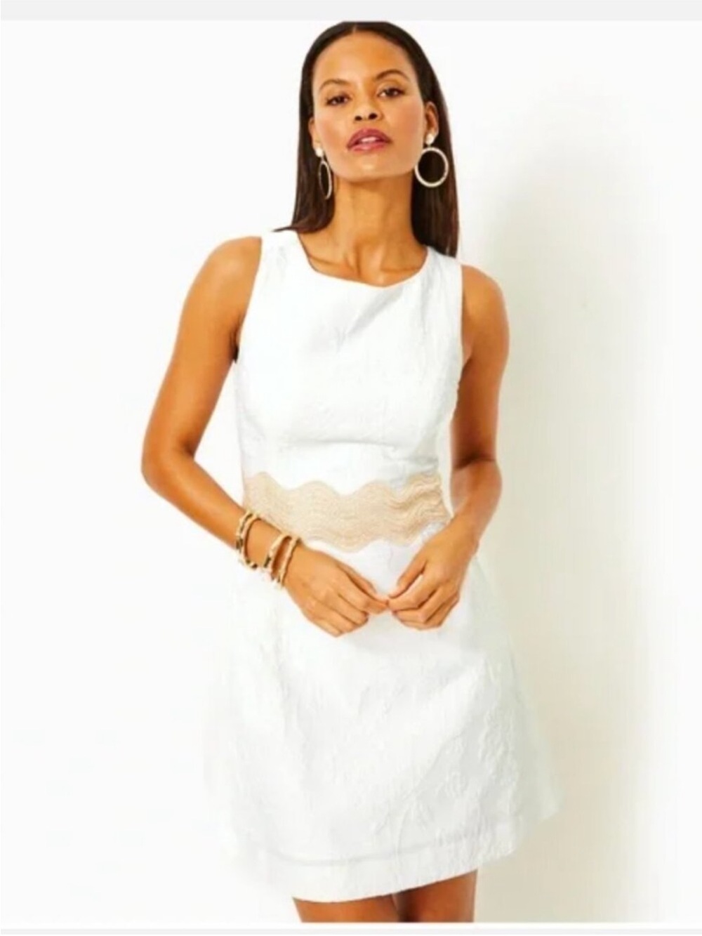 Lilly Pulitzer 💗White Sleeveless Dress with Gold Wavy Waistband